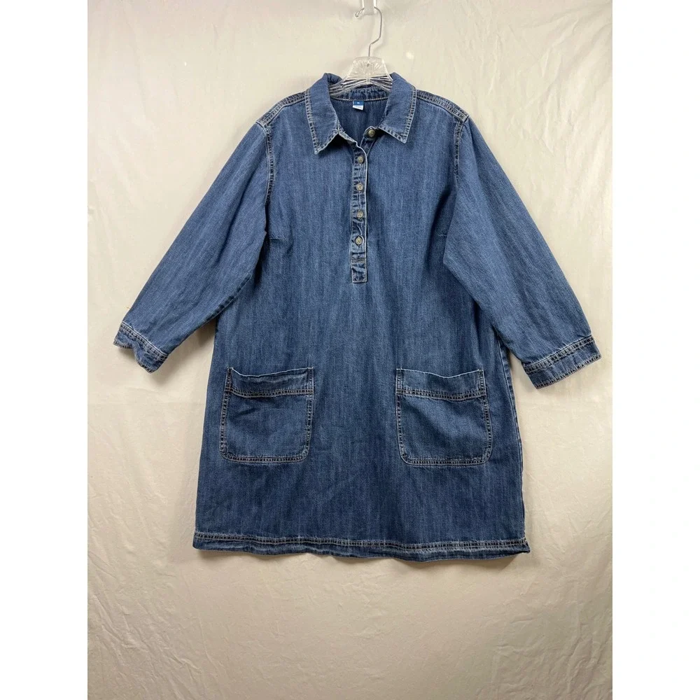 Old Navy Denim Shift Dress Womens XL Blue Long Sleeve Button Pocket Tunic - Picture 1 of 8